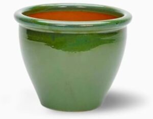 Green Souq Rolled Rim Pot Blue, White, Green & Black Outdoor Ceramic Pot, Trendy durable and nice pots with bottom hole for outdoor and indoor plants